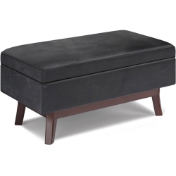 SIMPLI HOME Owen 36" Faux Leather Storage Ottoman In Distressed In Black