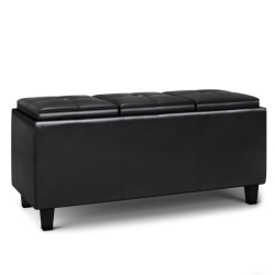 SIMPLI HOME Avalon 42" Faux Leather Lift Up Lids Storage Ottoman In In Black