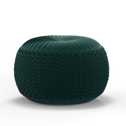 SIMPLI HOME Grafton Transitional Round Pouf In Teal Velvet Fabric With Woven Details In Green