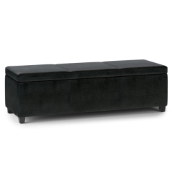 SIMPLI HOME 54" Extra Large Faux Leather Storage Ottoman In Midnight In Black