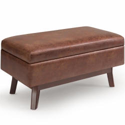 SIMPLI HOME Owen 36" Faux Leather Mid Century Storage Ottoman In Saddle In Brown