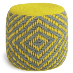 SIMPLI HOME Kent Boho Round Woven Pouf In Gray And Recycled Pet Polyester In Yellow