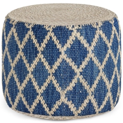 SIMPLI HOME Edgeley Boho Round Pouf In Classic And Natural Woven Braided Jute In Blue