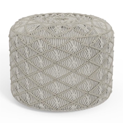SIMPLI HOME Coates Contemporary Round Macrame Pouf In Cloud Cotton In Gray