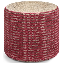 SIMPLI HOME Larissa Boho Round Braided Pouf In Natural And Maroon Jute