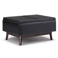 SIMPLI HOME Owen 34 In. W Tray Top Coffee Table Ottoman In Distressed Faux Leather In Black