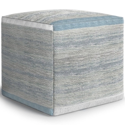SIMPLI HOME Naya Boho Cube Pouf In Melange Cotton In Blue