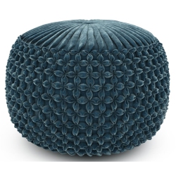 SIMPLI HOME Renee Boho Round Pouf In Velvet Fabric In Teal