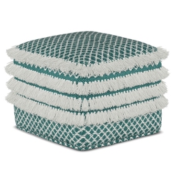 SIMPLI HOME Leah Boho Square Woven Pouf In Turquoise And In White