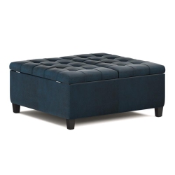 SIMPLI HOME Harrison 36In.w Coffee Table Ottoman In Distressed Dark Faux Leather In Blue