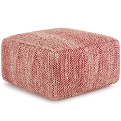 SIMPLI HOME Nate Boho Square Pouf In Patterned Maroon Melange Cotton