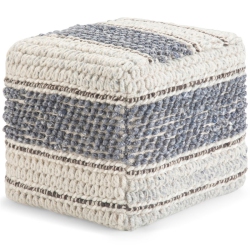 SIMPLI HOME Grady Boho Square Pouf In And Natural Handloom Woven In Blue