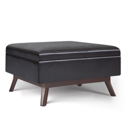 SIMPLI HOME Owen Faux Air Leather Coffee Table Storage Ottoman In Tanners In Brown