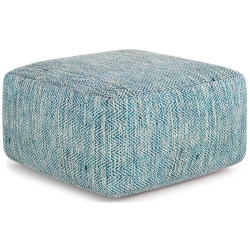SIMPLI HOME Nate Boho Square Pouf In Patterned Melange Cotton In Teal