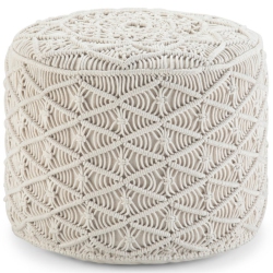SIMPLI HOME Coates Boho Round Macrame Pouf In Natural Cotton