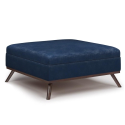 SIMPLI HOME Owen 36 In.w Coffee Table Storage Ottoman In Distressed Dark Faux Leather In Blue