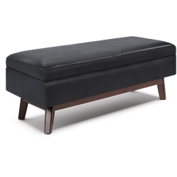SIMPLI HOME Owen 48" Faux Leather Rectangular Storage Ottoman In Midnight In Black