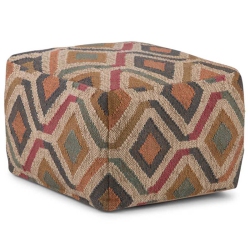 SIMPLI HOME Johanna Boho Square Pouf In Multi-Color Kilim Patterned Jute And Cotton
