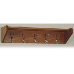 WOODEN MALLET 5 Hook Wall Mounted Coat Rack Shelf In Medium Oak