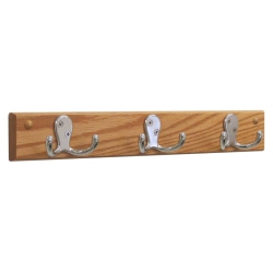 WOODEN MALLET 3 Hook Wall Coat Rack Rail In Light Oak And Nickel