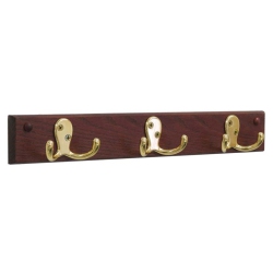 WOODEN MALLET 3 Hook Wall Coat Rack Rail In And Brass In Mahogany