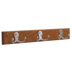 WOODEN MALLET 3 Hook Wall Coat Rack Rail In Medium Oak And Nickel