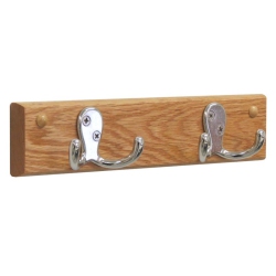 WOODEN MALLET 2 Hook Wall Coat Rack Rail In Light Oak And Nickel