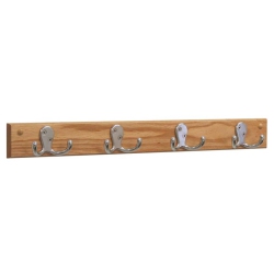 WOODEN MALLET 4 Hook Wall Coat Rack Rail In Light Oak And Nickel