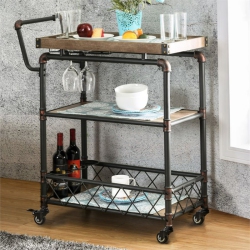 FURNITURE OF AMERICA Sulema Industrial Metal 3-Tier Bar Cart In Sand In Black
