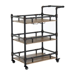 FURNITURE OF AMERICA Byson Industrial Metal Bar Cart In Sand In Black