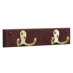 WOODEN MALLET 2 Hook Wall Coat Rack Rail In And Brass In Mahogany