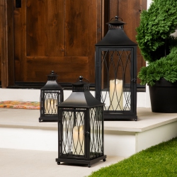 NORTHLIGHT Lattice Style Metal Candle Lanterns - 22.75" - - Set Of 3 In Black