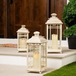 NORTHLIGHT Weathered Mission Style Metal Candle Lanterns - 19.5" - Cream And - Set Of 3 In Gold