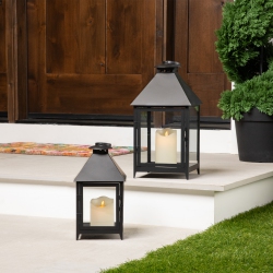 NORTHLIGHT Rectangular Metal Candle Lanterns - 15.75" - - Set Of 2 In Black