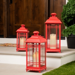 NORTHLIGHT Mission Style Metal Candle Lanterns - 19.5" - - Set Of 3 In Red