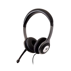 V7 Hu521 Deluxe USB Stereo Headphones With Microphone & Grey In Black