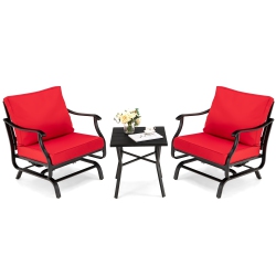 SLICKBLUE 3 Piece Patio Rocking Chair Set With Coffee Table-Red
