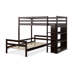 SLICKBLUE Twin Over Twin Loft Bunk Bed With Bookcase-Espresso