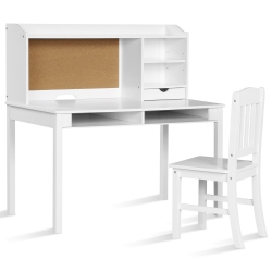 SLICKBLUE Kids Desk And Chair Set Study Writing Desk With Hutch And Bookshelves-White
