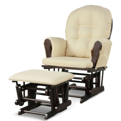 SLICKBLUE Solid Wood Gliding Chair Set With Pockets And Ottoman for Relaxing-Beige