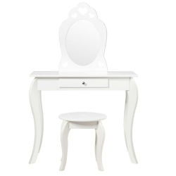 SLICKBLUE Kids Princess Makeup Dressing Play Table Set With Mirror -White