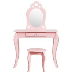 SLICKBLUE Kids Princess Makeup Dressing Play Table Set With Mirror -Pink