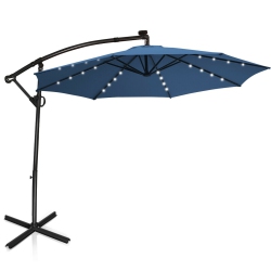 SLICKBLUE 10 Ft 360Â° Rotation Solar Powered Led Patio Offset Umbrella Without Weight Base-Blue