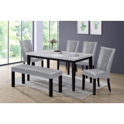 AERYS Lucky Faux Marble Top Dining Table Set With 4 Chairs And 1 Bench In Grey