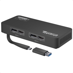 PLUGABLE 4K Displayport And HDMI Dual Monitor Adapter for USB 3.0 And USB-C, Compatible With Windows And Mac