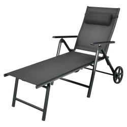 SLICKBLUE Patio Lounge Chair With Wheels Neck Pillow Aluminum Frame Adjustable-Gray
