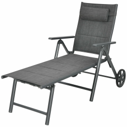 SLICKBLUE Patio Reclining Chaise Lounge With Adjust Neck Pillow-Gray