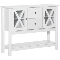 HOMCOM Modern Sideboard, Glass Door Buffet Cabinet With Storage Drawers And Adjustable Shelves, Console Table In White