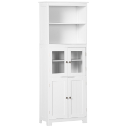 HOMCOM 64" Tall Kitchen Pantry Cabinet, Freestanding Storage Cabinet With Glass Doors And Adjustable Shelves, Kitchen Buffet Hutch In White