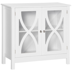 HOMCOM Kitchen Sideboard, Glass Door Buffet Cabinet, Bathroom Storage Cabinet With Adjustable Storage Shelf for Dining Room, Living Room In White